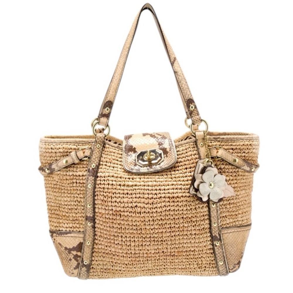 COACH Natalie Weekender Straw Leather Python Turn Lock Tote Bag 16839 $398 - Picture 11 of 11